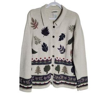 Northern Reflections Cream Cardigan with Leaf Pattern